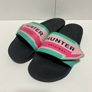 ★送料無料★新品★HUNTER(ハンター)/UK4(約23㎝)/W ADJUSTABLE SLIDE ARROW PRINT/シャワーサンダル/プールサンダル/ライトグリーン