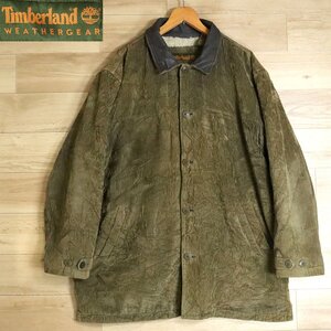 B12S/S1.22-3　Timberland　ティンバーランド　太畝　コーデュロイ　ハンティングジャケット　襟レザー　裏ボア　カバーオール　XXLサイズ