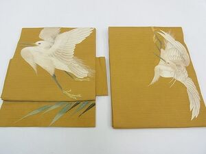 平和屋本店■極上　夏物　アンティーク　大正ロマン　つけ帯　総刺繍　手刺繍　白鷺　逸品　CZAA0585s4