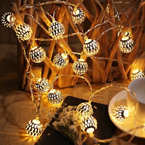 LEDイルミネーション 電池式 ガーデンライト 20球 3m モロッコ風 クリスマス ハロウィン ストリングスライト 2種点灯モード 飾り 電球色