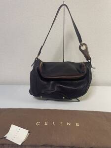 美品 CELINE セリーヌ レザー ワンショルダーバッグ ゴートスキン ブラック ゴールド金具 保存袋 ギャラ有 本物保証