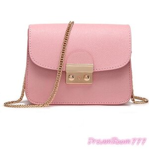 Happycolor レザークラッチバッグ BAG 【ピンク】革 ハンドバッグ ショルダー チェーン 海外セレブ K-069-6