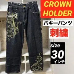 CROWN HOLDER バギーパンツ　デニム　ヒップホップb-boy 刺繍36