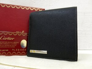 ◆超美品◆Cartier カルティエ◆メンズ◆サントス◆カーフ レザー 本革◆二つ折り財布◆ブラック シルバー金具◆小銭入れあり◆A9354