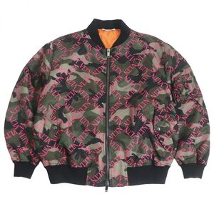 美品□19SS VALENTINO/ヴァレンティノ VLTNロゴ カモフラ柄 WZIP 中綿入り MA-1/ボンバージャケット/ブルゾン カーキ系 44 伊製 正規品