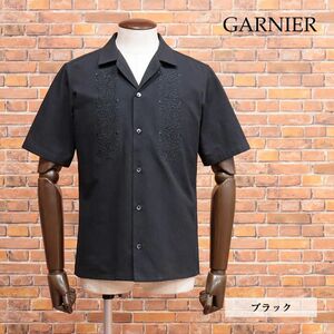 23春夏/GARNIER/Mサイズ/開襟シャツ ジャガード 唐草柄 刺繍 リゾート 大人 ヌケ感 お洒落 半袖 新品/黒/ブラック/ig180/