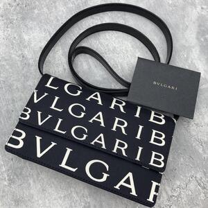 1円～【未使用保管品/3WAY】 BVLGARI ブルガリ ロゴマニア クロスボディバッグ ショルダー クラッチ ウエストポーチ 付属品完備 レザー 黒