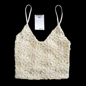 新品 定価2590円 ZARA ザラ レース キャミソール S 花 刺繍 クロップド タンクトップ LACE TANK TOP ヘソ見え ショート丈