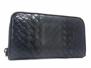 1円 BOTTEGA VENETA ボッテガヴェネタ イントレチャート レザー ラウンドファスナー 長財布 ウォレット 小銭入れ ブラック系 FA8541