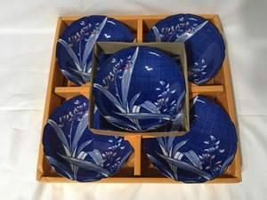 ＜送料込み＞新品 未使用 瀬戸焼 彩堂窯 小皿5枚セット 直径16cm 寒蘭 春蘭 ラン　昭和レトロ　和食器