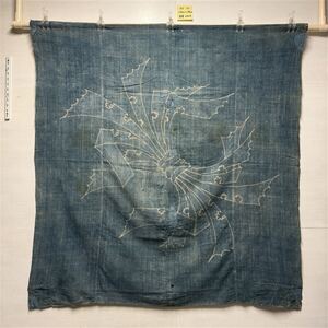 027【初荷】 古布 木綿 藍染 中厚 熨斗目 風呂敷 洗濯済み 味あり 135cm×130cm 295g 襤褸 ボロ インディゴ アンティーク リメイク素材