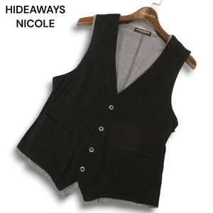 HIDEAWAYS NICOLE ハイダウェイ ニコル 通年 レイヤード風★ ストライプ使い ベスト ジレ Sz.46　メンズ 黒　C4T07945_9#O