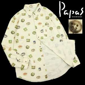 【B2680】【ホテル柄】【ビッグサイズLL】Papas パパス 長袖シャツ ボタンダウンシャツ