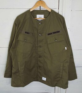 T3395〇WTAPS(ダブルタップス)20AW ノーカラー スカウトシャツ 長袖 202WVDT-SHM02 オリーブ サイズX02