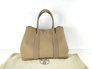 【STK4845】 HERMES エルメス ガーデンパーティ 36PM トートバック ハンドバック キャンバス レザー ベージュ VPM レディースバック 袋付き