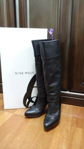 ☆NINE WEST ナインウエスト☆本革ロングブーツ ブラック 7M☆す