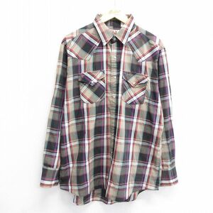 XL/古着 ELY 長袖 ウエスタン シャツ メンズ 90s 黒他 ブラック チェック 24sep05 中古 トップス