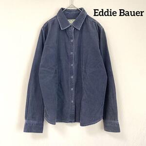 【Eddie Bauer】コーデュロイ 長袖シャツ M ダークグレー スナップボタン レディース