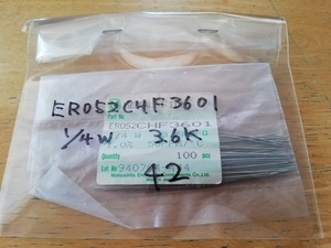 ★金属皮膜抵抗　ER052CHF3601　1/4W　1.0%　3.6KΩ　42個★未使用