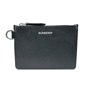 [中古] バーバリー レザー コインケース 小銭入れ カード入れ ポーチ ブラック ファスナー開閉 スリム コンパクト BURBERRY