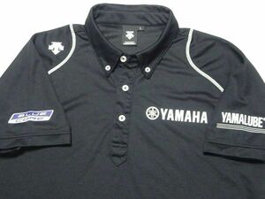 ★良品♪YAMAHA★ロゴ入り半袖BDポロシャツL/黒ヤマハレーシングシャツ半袖シャツデサントYMALUBE BLUE CORE DESCENTE