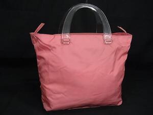 1円 ■美品■ PRADA プラダ テスートナイロン プラスチックハンドル ハンドバッグ トート レディース ピンク系 BM4925