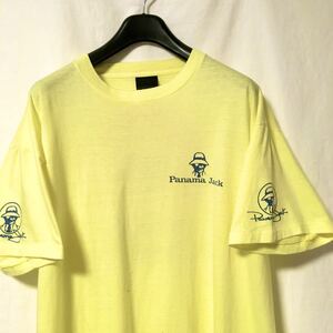 【80s 90s USA製 Panama Jack ビンテージ Tシャツ】シングルステッチ イエロー XL 袖プリント　袖プリ　パナマジャック　80s