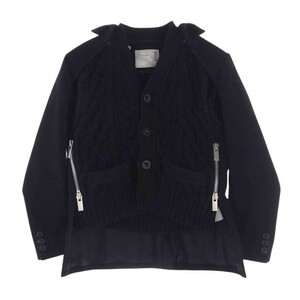 Sacai サカイ 23AW 23-06775 Wool Melton Knit Cardigan ウール メルトン ニット カーディガン ドッキング ジャケット【中古】