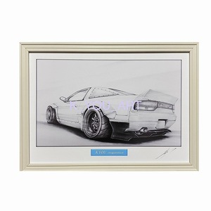 日産 NISSAN 180SX カスタム【鉛筆画】名車 旧車 イラスト A4サイズ 額付き サイン入り