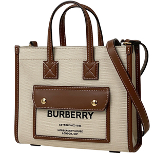 バーバリー BURBERRY ミニ フレヤトート ショルダーバッグ ハンドバッグ キャンバス アイボリー ブラウン 8044143 レディース 【中古】