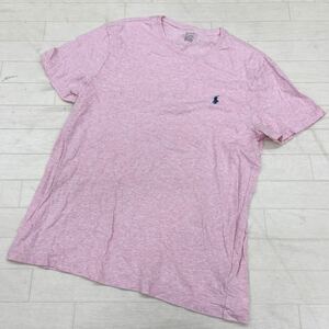 1434◎ POLO RALPH LAUREN ポロ ラルフローレン トップス カットソー Tシャツ 半袖 Vネック ロゴ 刺繍 ピンク メンズL