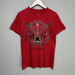 YT1901 Hard Rock Cafe ハードロックカフェ グラフィックプリント コットンTシャツ Ｓサイズ 半袖 レッド ブラック ゴールド コットン100％