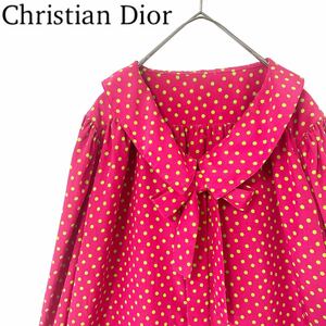 【送料無料】Christian Dior クリスチャンディオール　リボン　ボウタイ　ブラウス　長袖　レディース　M