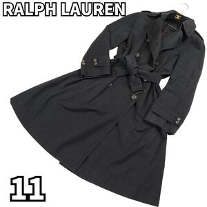 洗練されたクラシック★　Ralph Lauren ラルフローレン　トレンチコート ジャケット ダブル ベルト付き　ダークネイビー　L 11号