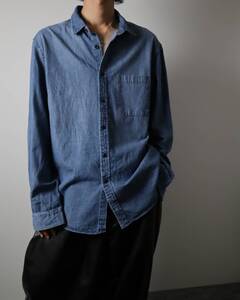 S290 Goodiellow Loose Oversized Denim Shirt Blue ショートカラー ルーズ オーバーサイズ レトロ デニム 長袖シャツ 青 XL