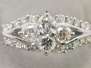 【4035D】Pt900プラチナ 天然ダイヤモンド 1.00ct/4.5g リング 指輪 ♯14.5