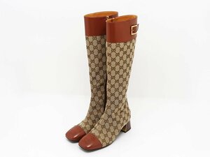 ◆【GUCCI グッチ】インターロッキングG GGキャンバス×レザー ロングブーツ 678278 37