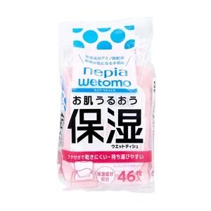 ネピア wetomo ウエットモ 保湿ウエットティシュ お肌うるおう メッシュタイプ 大判シート 46枚入り X10パック