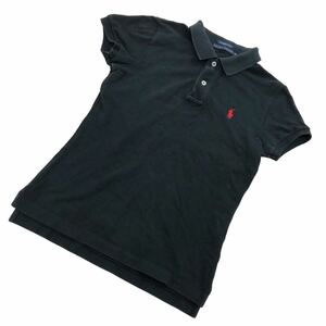 S214 RALPH LAUREN ラルフローレン ポロシャツ 半袖ポロ Tシャツ トップス 半袖 skinny 綿100% レディース M ブラック 黒