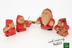現物限り 田島通子作 クリスマスシリーズ サンタの楽団 シナ材 着色 ラッカー仕上げ