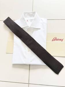 ■ 新品 Brioni ブリオーニ 定価 4万0,700円 永久定番 モカブラウン シルク ニット タイ ネクタイ スーツ マリネッラ kiton 46 44 シャルベ