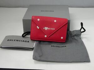 BFQ10★バレンシアガ/BALENCIAGA ペーパーミニ 三つ折財布 コンパクト ウォレット ハート柄 レッド 箱 保証書 保存袋