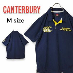 CANTERBURY カンタベリー ロゴ プリント 半袖 スキッパー ポロシャツ ラガーシャツ Mサイズ メンズ ネイビー 紺 ラグビー ナンバー８