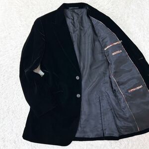 【希少/XL】ポールスミス Paul Smith テーラードジャケット ベロア パイピング 花柄 ブラック 黒 秋冬 メンズ 大きいサイズ フォーマル 