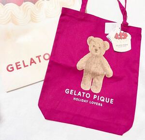 ラス1★完売 ジェラートピケ 銀座 一部店舗限定 HOLIDAY ベアプリントトートバッグ 赤 くま柄 限定 gelato piquポーチ ネコ パンダ 布団 