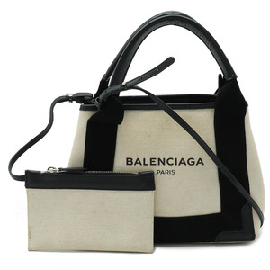 BALENCIAGA バレンシアガ ネイビーカバスXS ロゴ ハンドバッグ 2WAY ショルダーバッグ キャンバス アイボリー