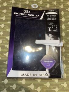 BODY WILD ボディワイルド　VネックTシャツ　ネイビー　日本製　Lサイズ