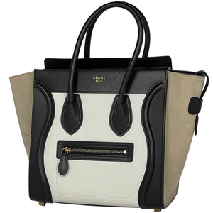 セリーヌ CELINE ラゲージ マイクロショッパー トートバッグ ハンドバッグ レザー ブラック ホワイト ベージュ レディース 【中古】