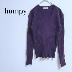 275【humpy】Vネックリブニットセーター／40／パープル／ウール混／無地