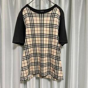 人気★ BURBERRY BLACK LABEL バーバリーブラックレーベル 半袖 Tシャツ ノバチェック ベージュ ブラック カットソー